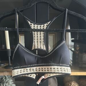 Victoria's Secret Black and Cream Bikini with Intricate Design